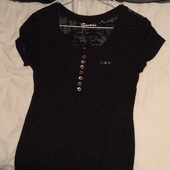 Guess black sheer button T-shirt - Picture 1 of 4